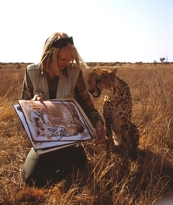Pollyanna with a rescued cheetah in Namibia 