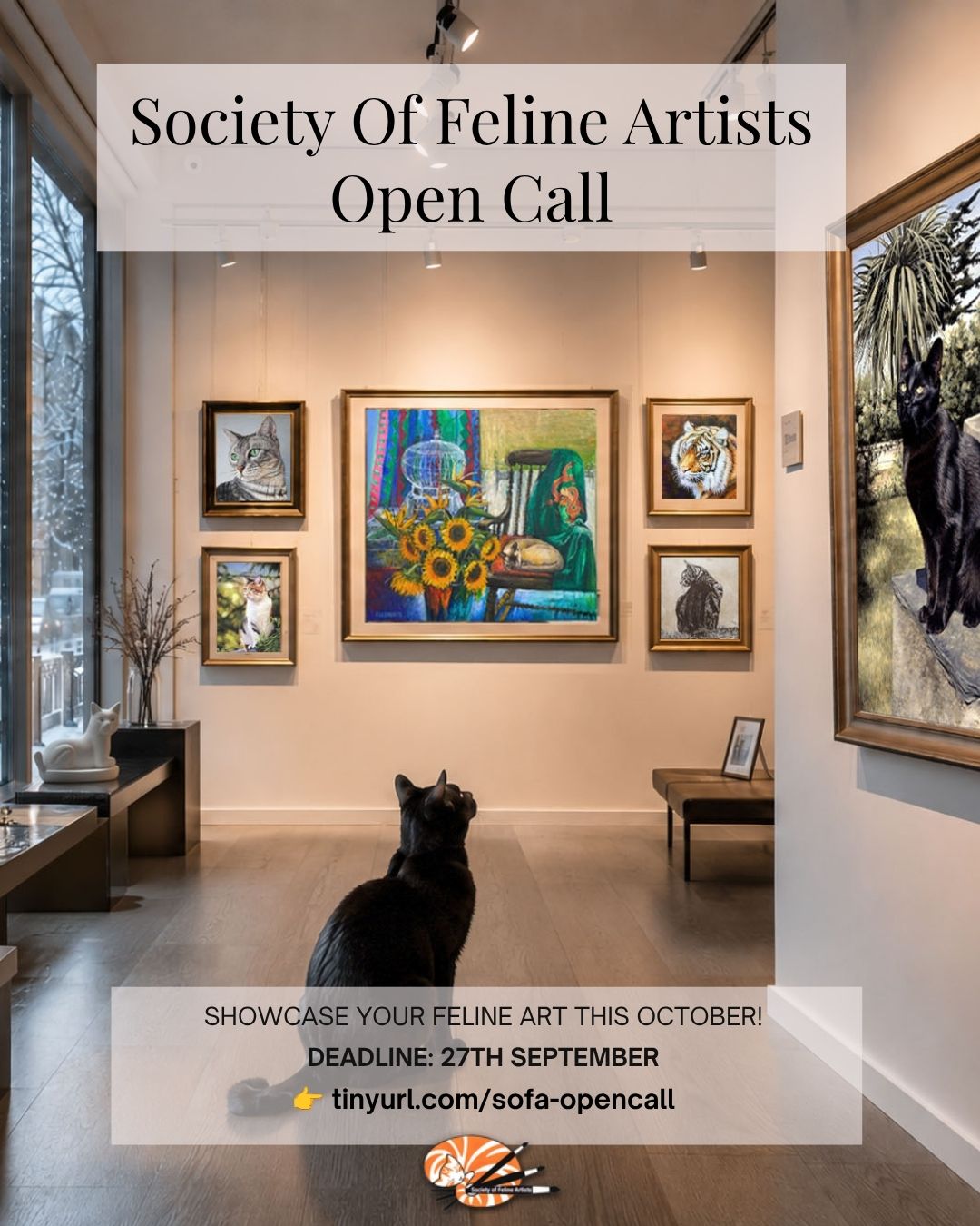 OPEN CALL FOR CAT ARTISTS 
Calling all painters, printmakers, and sculptors! We’re now accepting entries for our upcoming cat-themed online exhibition. Whether your subject is a cozy house cat or a wild big cat, we want to see your work!
Deadline to enter: 27th September 2026
detauils >> tinyurl.com/sofa-opencall